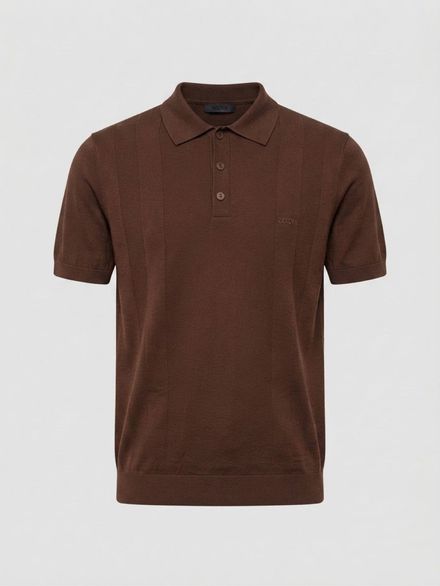 ZEGNA Kahverengi Polo Yaka Triko T-shirt
