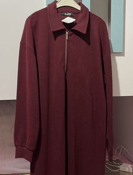 Bordo Fermuarlı Tesettür Elbise