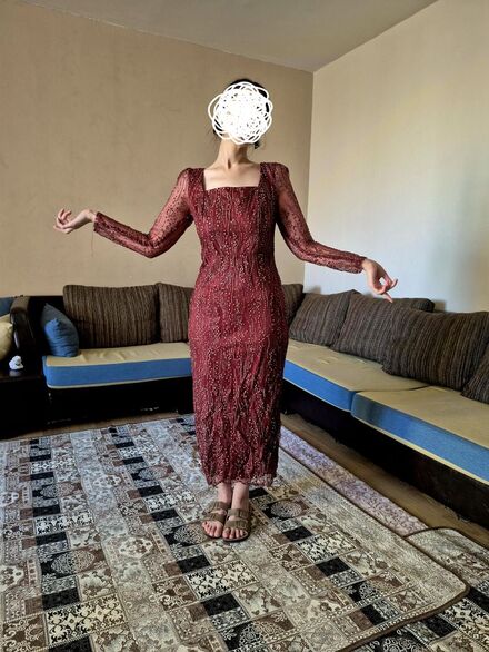 Bordo Saten Abiye Elbise