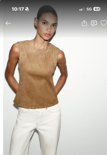 Zara Camel Suni Süet Kolsuz Top Bluz S