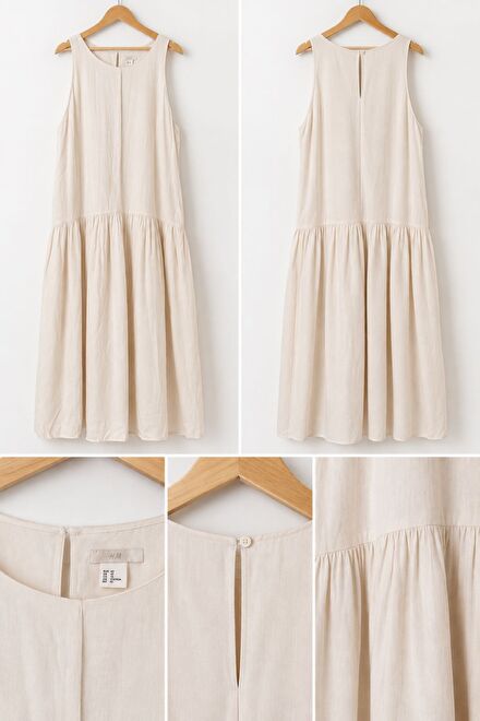 H&M Krem Kolsuz Elbise