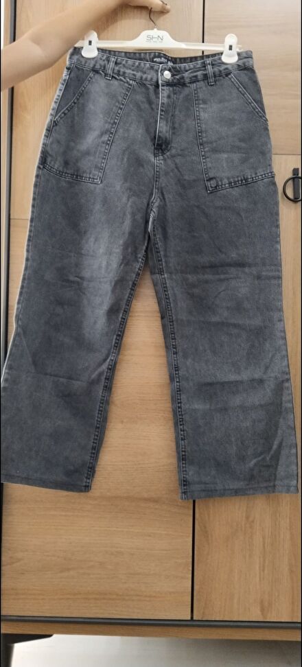 Gri Bol Paça Jean Pantolon