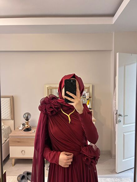 Bordo Şık Abiye Elbise