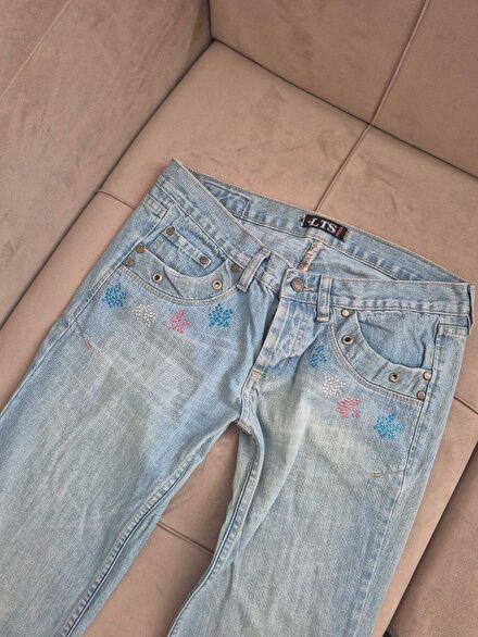Taşlı Düşük Bel Bootcut Kot Pantolon
