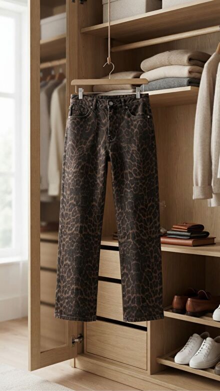 Leopar Desenli Jeans Pantolon