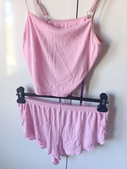 Pembe Crop Şort Pijama Takımı