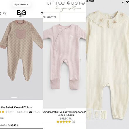 Kız bebek uzun kol tulum 3 lü