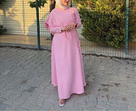 Pembe Uzun Tesettür Elbise