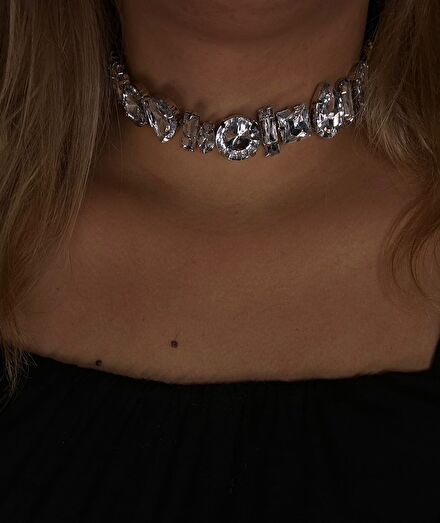 Gümüş Taşlı Choker Kolye