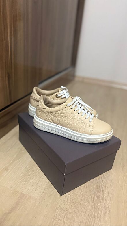 👟VAKKO ORJİNAL Bej Deri Sneaker