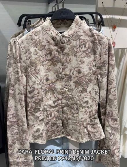 Zara Floral Print Denim Jacket