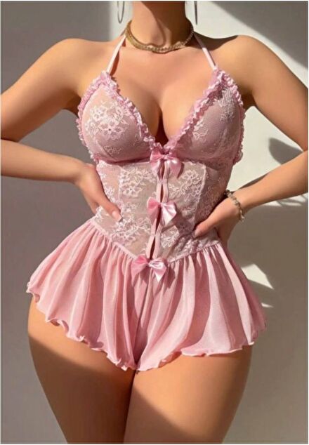 Pembe Dantelli Gecelik