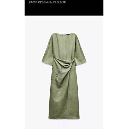 Zara Zincir Desenli Midi Elbise
