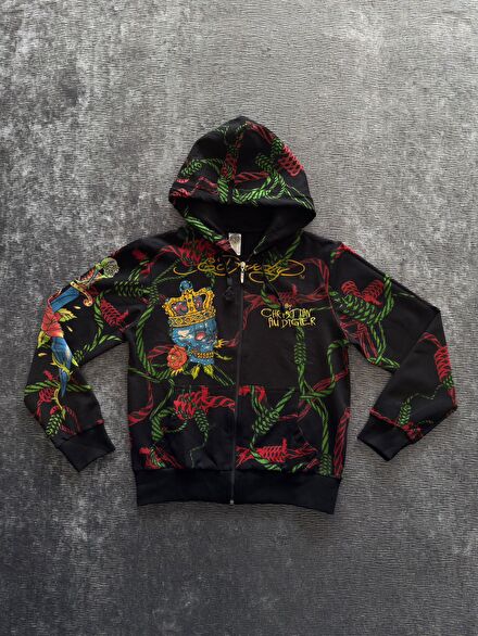 Ed Hardy Taşlı Baskı Detaylı Hırka