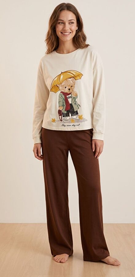 LCW Teddy Bear Desenli Pijama Takımı