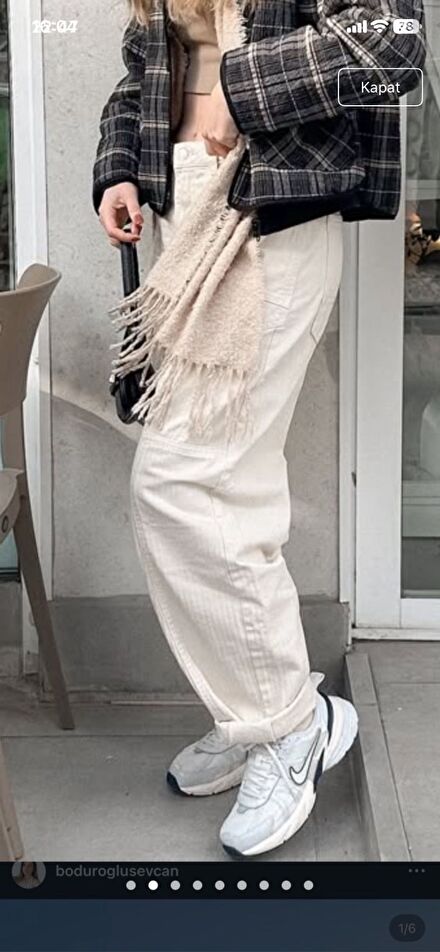 Bershka Baggy Krem Kargo Pantolon