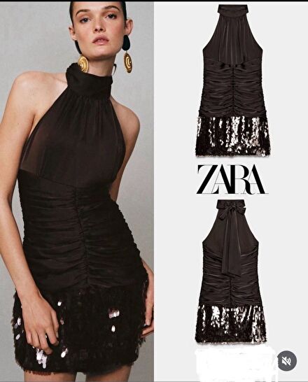 Zara Kontrast Pullu Payetli Elbise