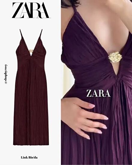 Zara Aksesuarlı Uzun Elbise