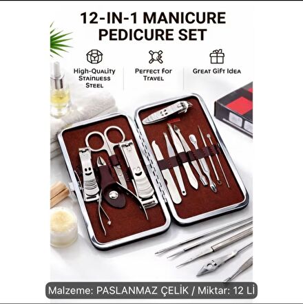 12’li manikür pedikür seti özel cüzdanlı
