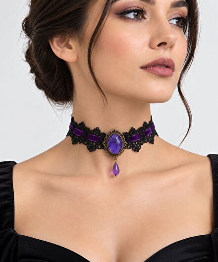 Mor Dantel. Choker Kolye