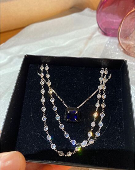 925 ayar Swarovski Mavi Taşlı Kolye Seti