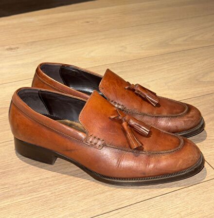 Zara Deri Kahverengi Püsküllü Loafer 40