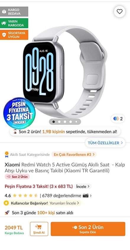Xiaomi Redmi Watch 5 Active Akıllı Saat