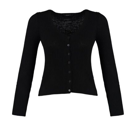 Siyah Düğmeli Triko Hırka Henley Top