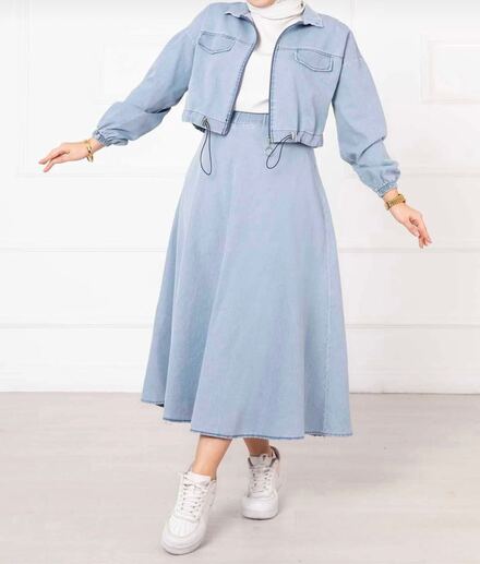 Denim Ceket ve Etek Kombin