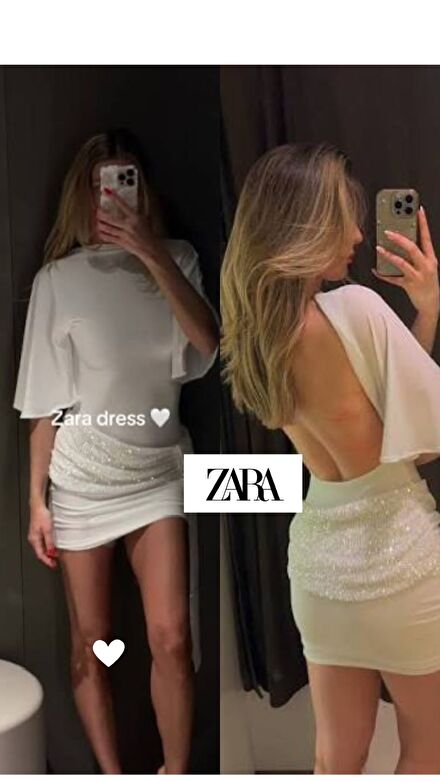 Zara Beyaz Pullu Kuşaklı Mini Elbise