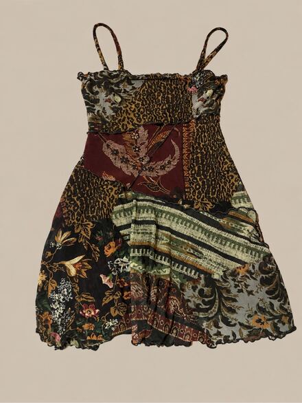 Patchwork Desenli Vintage Y2K Elbise
