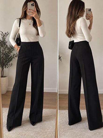 Siyah Yüksek Bel Palazzo Pantolon
