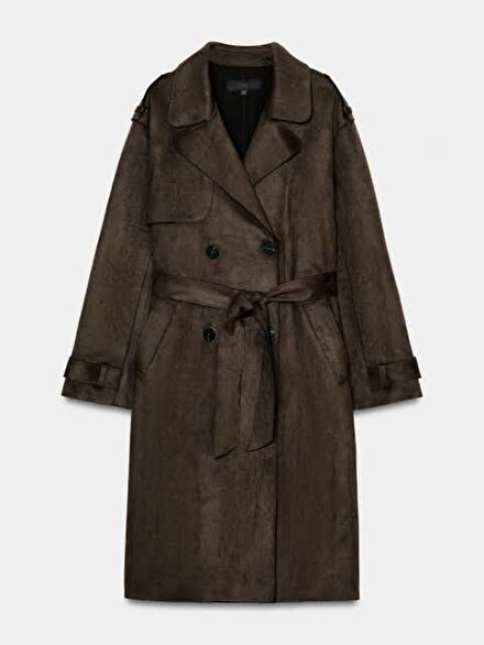 Zara Kemerli Suni Süet Trençkot