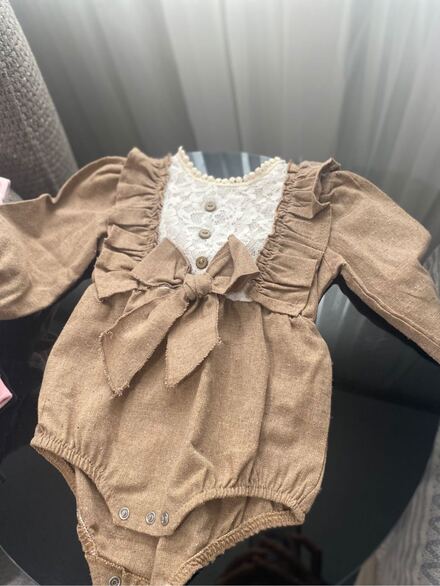 Bebek Kahverengi Dantel Detaylı Tulum