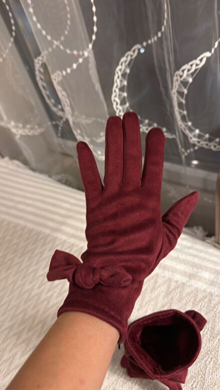 Bordo Fiyonklu Eldiven