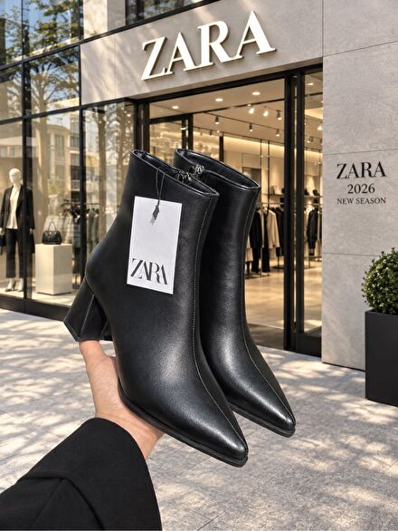 Zara Siyah Topuklu Bot