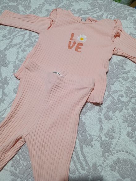 Pembe Love Baskılı Bebek Takımı