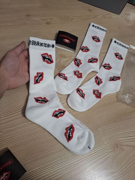 CHROME HEARTS Beyaz Dudaklı Çorap