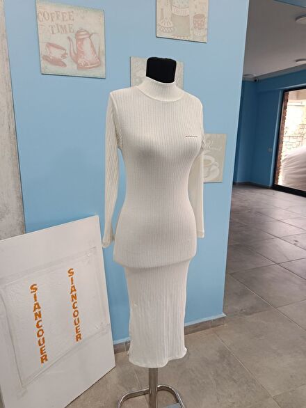 fitilli likralı uzun kol elbıse