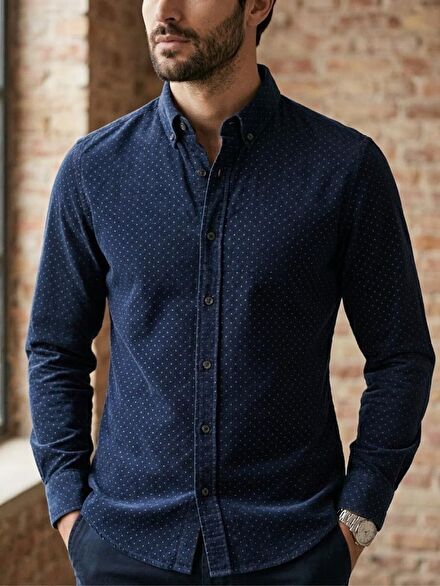 Massimo Dutti Lacivert Desenli gomlek