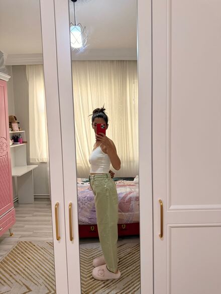 Yeşil Wide Leg Jean Pantolon