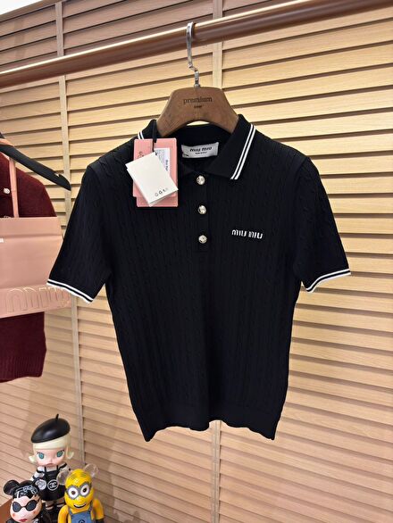 Miu Miu Siyah Polo Yaka T-shirt