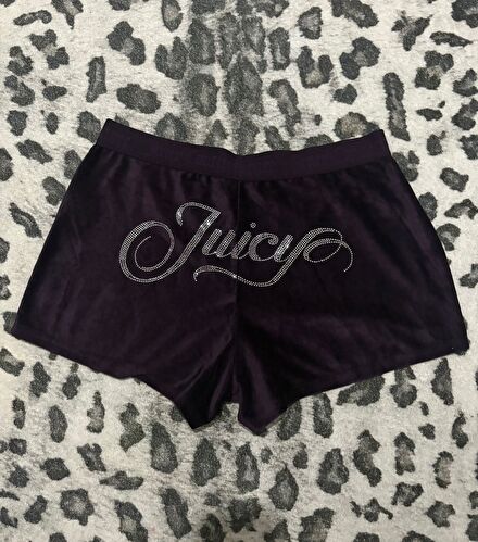Juicy couture taşlı mor kadife mini şort