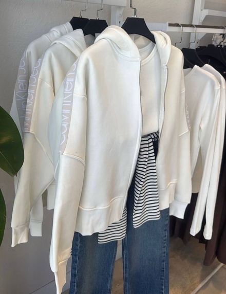 Calvin Klein Beyaz Fermuarlı Sweatshirt