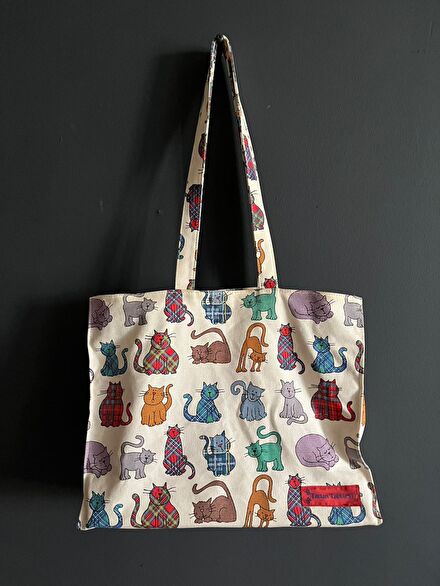 Tartan Tabbies Kedi Desenli Bez Çanta