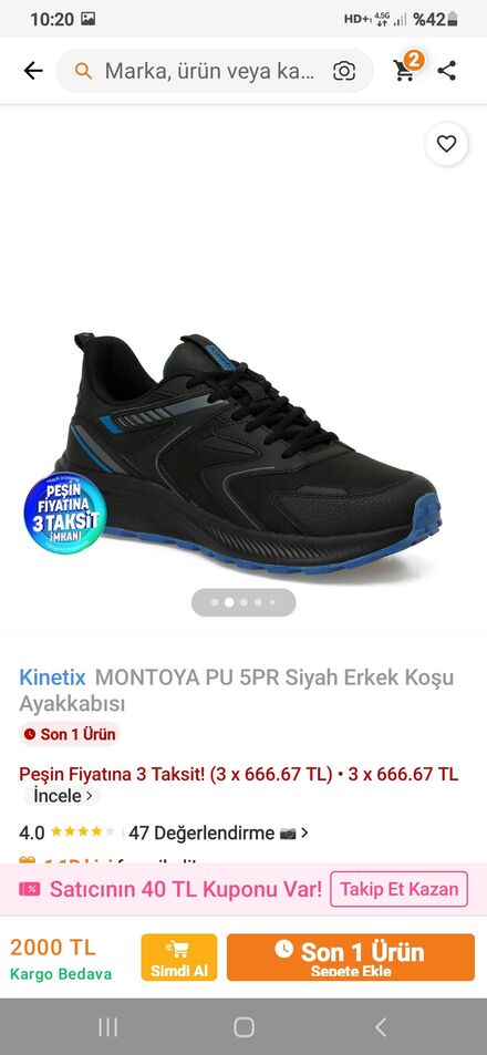Kinetix Siyah Erkek Koşu Ayakkabısı