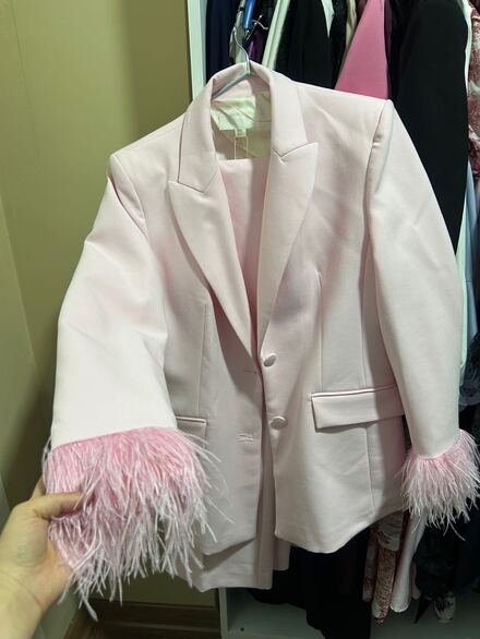 Zara Pembe tüylü blazer takım