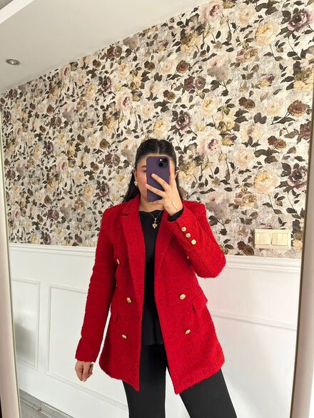 Kırmızı Tüvit Blazer Ceket