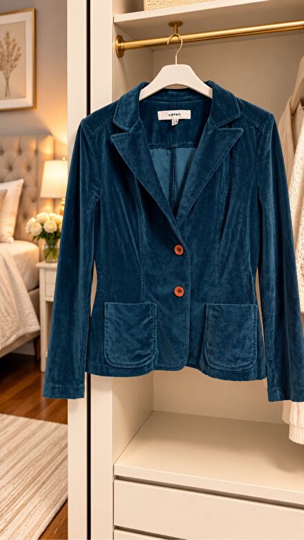 Koton Kadife Petrol Mavisi Blazer Ceket