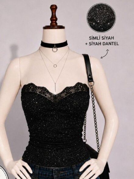 bluz simli dantelli gotik y2k coqueette